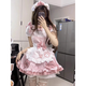 女仆裝cos可愛(ài)女傭軟妹貓咪二次元洛麗塔cosplay服裝lolita連衣裙 粉色連衣裙+發(fā)箍+圍裙+頸環(huán)鈴鐺 5XL