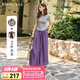 Olrain歐芮兒灰色修身上衣紫色慵懶風(fēng)褲子女夏季2025新款兩件套裝 灰色 L
