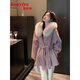 蔻伊婭（Kouyiya）品牌女裝新品2025冬季外套女小個子大毛領毛呢大衣女雙面羊呢大衣 鳶尾紫 XS