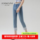 恩曼琳（ANMANI）24夏季新款蕾絲拼接小腳九分修身彈力牛仔褲EANEBA78 牛仔藍 M