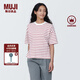 無印良品（MUJI）女式 條紋 圓領(lǐng)短袖T恤 上衣打底衫女款內(nèi)搭女裝女士 粉紅色條紋 M (160/84A)