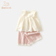 班喜迪女童套裝夏裝2025新款洋氣兒童背帶兩件套時(shí)髦小童裝夏季寶寶衣服 米色 90