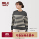 無(wú)印良品（MUJI）女式 米蘭諾羅紋編織圓領(lǐng)毛衣 女裝上衣25年秋季 BA1QQA5A 深灰色條紋 M (160/84A)