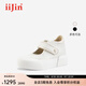 艾今（IIJIN）2024新款8cm厚底內(nèi)增高女鞋時尚珠片休閑百搭瑪麗珍鞋女YF698ABS 米色 36