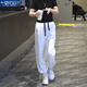 莫代爾白色小眾松緊腰系帶束腳褲女2025新款運(yùn)動(dòng)褲高腰顯瘦衛(wèi)褲休閑褲子 白色 L ( 建議100斤-115斤)