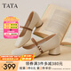 他她（TATA）白色瑪麗珍鞋女2025夏季新款粗跟單鞋女鞋小皮鞋7AC09AQ5 米白 36