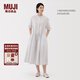 無(wú)印良品（MUJI）女式 漢麻 棉 短袖連衣裙 女裝裙子25年夏季寬松透氣長(zhǎng)裙BC2MJC5S 米白色條紋 S （155/80A）