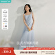 茵曼（INMAN）章若楠同款歐若風(fēng)法式吊帶連衣裙2025夏季新品女裝淡鵝黃色裙子 藍色 (方領(lǐng)) M