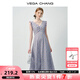 VEGA CHANG法式連衣裙女2025新款夏季碎花裙收腰褶皺小飛袖荷葉邊裙子背心裙 碎花 M