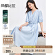 尚都比拉設(shè)計(jì)感氣質(zhì)連衣裙女夏季顯瘦襯衫裙鏤空刺繡中長裙 天藍(lán)色  L 