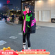 皮爾卡丹撞色拼接羽絨服女冬季時(shí)尚洋氣寬松加厚白鴨絨外套潮歐貨九江 黑色 M 建議120-140斤