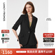 朗姿設(shè)計(jì)感時(shí)尚氣質(zhì)西裝女時(shí)髦洋氣新款修身職業(yè)西服外套 夜幕黑色 M