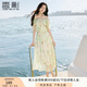 香影一字領(lǐng)露肩連衣裙女2025夏新款泡泡袖荷葉邊度假風(fēng)海邊沙灘裙 銀牡丹色 S 155/80A/85-95斤