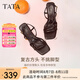他她（TATA）氣質(zhì)高跟拖鞋女鞋法式一字帶休閑涼鞋2025夏新款 啡色（涼鞋款-7UJB9） 37