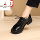 稻草人（MEXICAN）小皮鞋女英倫風(fēng)平底樂(lè )福鞋2025年新款春秋真皮系帶休閑女單鞋 黑色漆皮 37