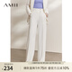 AMII春秋新款極簡(jiǎn)通勤純色高腰雙扣微彈休閑西褲闊腿長(zhǎng)褲女 米白 165/72A/L