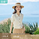 茵曼（INMAN）【冰爽絲】涼感撞色邊翻領(lǐng)針織開衫女裝2025夏季新品寬松別致上衣 淺米杏 XL