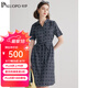 帕羅（PALUOPO）雙縐連衣裙短袖系帶中長(zhǎng)款a字裙女裝新款桑蠶絲襯衫裙子印花 花藏蘭 2XL (175/96A)