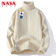 NASA XVVX官方聯(lián)名秋冬高領(lǐng)毛衣男生新款保暖休閑百搭青少年針織衫男上衣 WE24619米白 XL 身高170-178CM/體重130-145斤