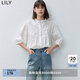 LILY秋新款女裝泡泡袖時尚花邊領(lǐng)蕾絲拼接鏤空寬松全棉襯衫女 601白色 L