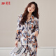 婷美睡衣女冰絲性感長(cháng)褲長(cháng)褲開(kāi)衫印花涂鴉家居服套裝 花色  M 
