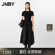JNBY/江南布衣25夏新品連衣裙優(yōu)雅拼接修身短袖圓領(lǐng)黑裙5P4G13700 001/本黑 S