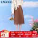 LAGOGO高腰優(yōu)雅氣質(zhì)半身裙女拉谷谷夏季新款美拉德網(wǎng)紗A字百褶裙 淺咖啡(U2) M
