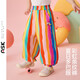 ASK JUNIOR嬰幼褲子夏小童彩虹條紋褲女童透氣輕薄長(zhǎng)褲防蚊休閑褲 彩色  100