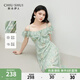 秋水伊人優(yōu)雅浪漫裙子2025年夏季新款女時(shí)尚通勤一字肩印花連衣裙 水綠 M