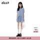 DZZIT地素連衣裙2025夏季新款復古深藍格子拼接小翻領短裙女3J2O4383T 深藍色（連衣裙) S