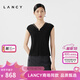 朗姿/LANCY夏季新款設(shè)計感V領(lǐng)無袖針織衫女高級感修身套頭衫 夜幕黑色2 M