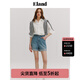 ELAND衣戀牛仔短褲女卷邊褲腳收腰直筒褲2024夏新款 淺牛仔色(56)L/Indigo M