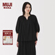 無(wú)印良品（MUJI）女式 強(qiáng)捻短袖罩衫 t恤上衣打底衫女款內(nèi)搭女裝25年夏季 BC2LLC5S 黑色 S (155/80A)