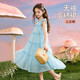 ASK JUNIOR女童裙子夏薄款透氣無袖公主裙小飛袖蛋糕裙兒童裙子 淺藍(lán)色 150 