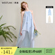 西遇藍(lán)色掛脖連衣裙女2025年夏季新款蝴蝶結(jié)花朵法式度假風(fēng)裙子 藍(lán)色 M (160)