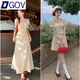 DGOV法式收腰連衣裙女夏季顯瘦遮肉包臀裙子MM設計感碎花裙 長(cháng)裙露背 M （建議92~105斤）