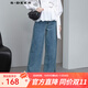 S.DEER圣迪奧女裝復古高腰拼接開(kāi)衩牛仔直筒長(cháng)褲S22280829 灰鉆藍/74 L 170