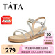 他她（TATA）絕美坡跟涼鞋女外穿一字帶時裝涼鞋夏季7UA03BL4 銀色 36