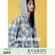 Basic House/百家好復(fù)古格子襯衫外套2025春季新款連帽寬松上衣女 藍(lán)色 XL