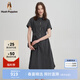Hush Puppies【輕盈無壓】暇步士女裝2025夏季休閑收腰半袖連衣裙 玄青藍(lán) L