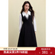 獨束大碼女裝黑白拼接長袖連衣裙女秋2024冬季新款氣質(zhì)假兩件裙子 白撞黑 XL (尺碼：3)