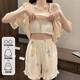 JIOESC帶胸墊睡衣女夏季短袖甜美公主風(fēng)新款學(xué)生可外穿寬松家居服兩件套 彩色花卉 XL 【120-140斤】