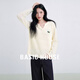 百家好（Basic House）Basic House/百家好亞麻小馬刺繡針織衫秋季新款純色V領(lǐng)套頭上衣 米白色 M