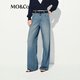 MO&Co.牛仔褲2025夏新品天絲棉質(zhì)潑漆設(shè)計感經(jīng)典藍(lán)中高腰MBE2JENT05 牛仔藍(lán)色 XL /XL