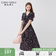秋水伊人V領(lǐng)顯瘦中長(zhǎng)款印花連衣裙夏季新款女時(shí)髦百搭裙子 花料 L