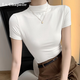 拉夏貝爾半高領(lǐng)短袖T恤女春秋薄款修身內搭上衣氣質(zhì)半袖打底衫 白色 M