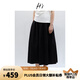 H's高支高密全棉半身裙女25夏新款A(yù)字傘裙抽繩松緊腰通勤花苞腰裙 黑色 S