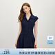 范思藍(lán)恩藏青色少女蓋袖連衣裙短裙女2025夏季收腰綁帶蝴蝶結(jié)2226 深藏青 M