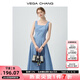 VEGA CHANGVEGA CHANG無(wú)袖連衣裙女2025年新款夏季法式方領(lǐng)顯瘦藍(lán)色吊帶裙子 藍(lán)白格子 M