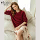 Olrain歐芮兒復古寬松毛衣秋季女裝簡(jiǎn)約上衣慵懶風(fēng)保暖舒適 酒紅色 S